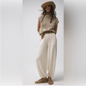 Free People Beach Freya Knit Pants Womens XS Cream Pull on Linen